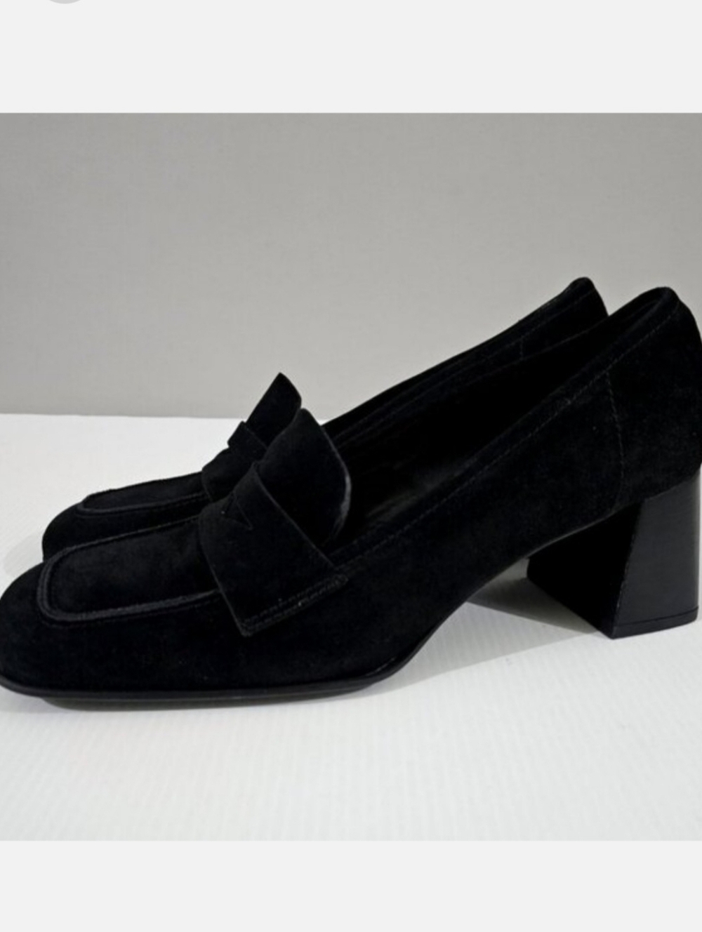 Chocolat Blu Zaza Block Heel Pumps Womens EU 40 Black Suede Penny Loafer Chunky